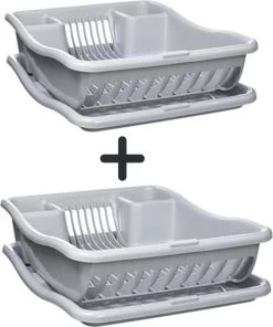 Curver Afdruiprek Met Met Lekbak Plateau - Kliksysteem - Afdruiprek Voor Afwas - Vaatwas Rek - Afdruiprek - 38x29x8,5 Cm - 2 Stuks