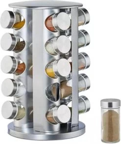 SensaHome 360 Graden Roteerbare Kruidencarrousel - Kruidenrek/Kruidenmolen - 20 Kruidenpotjes - 5 Laags - Draaibaar - 20 Specerijen Potjes - Specerijenmolen