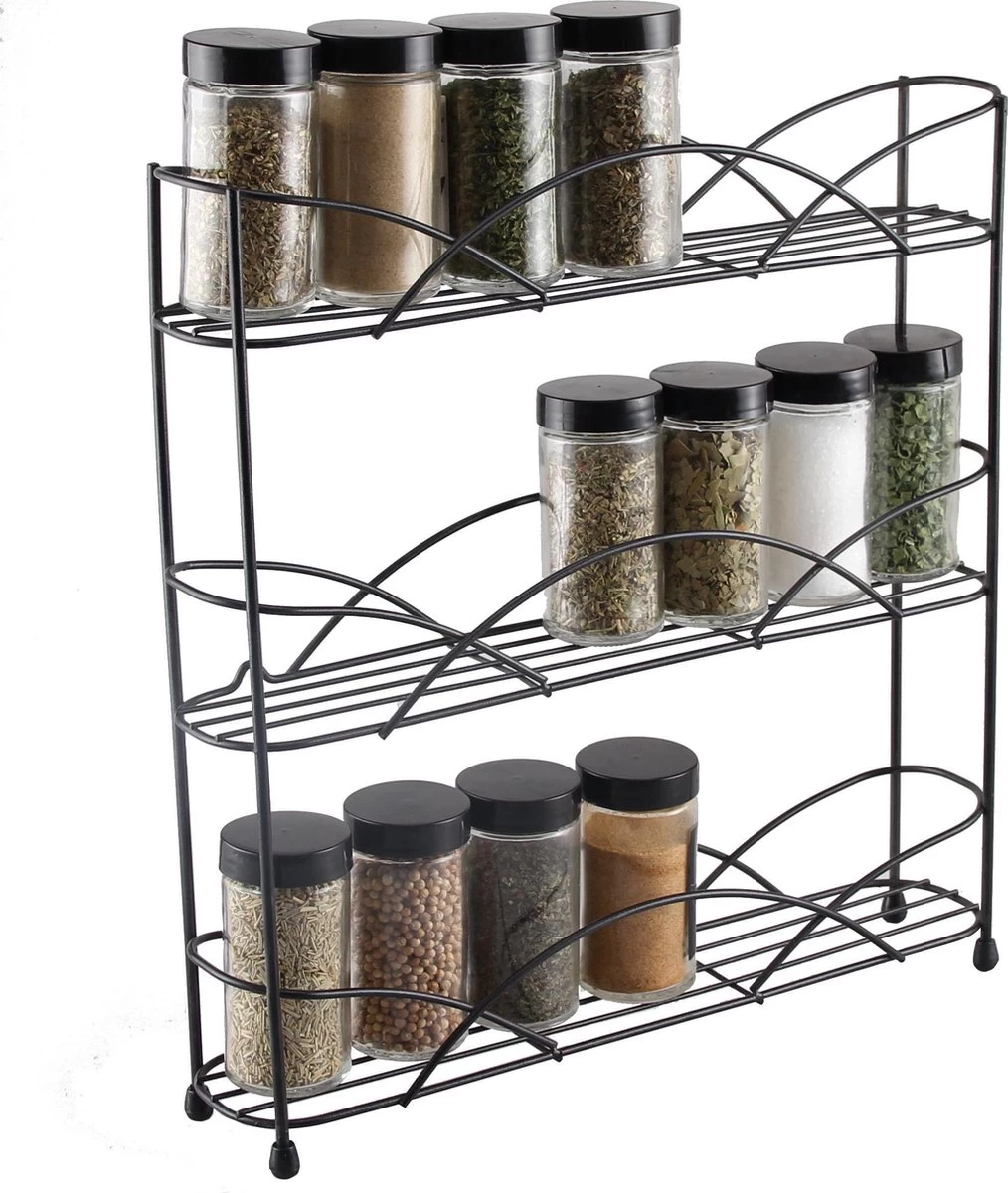 Zindoo - Kruidenrek - Standaard - 3-laags - Ophangbaar - 18 Kruiden Potjes - Anti-slip Pootjes - Spice Rack - Specerijenrek - Keukenorganizer - Keukenaccessoires 1 Zindoo - Kruidenrek - Standaard - 3-laags - Ophangbaar - 18 Kruiden Potjes - Anti-slip Pootjes - Spice Rack - Specerijenrek - Keukenorganizer - Keukenaccessoires
