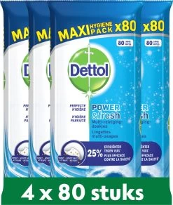 Dettol - Power & Fresh - Schoonmaakdoekjes - Oceaanfris - 4 X 80 Doekjes