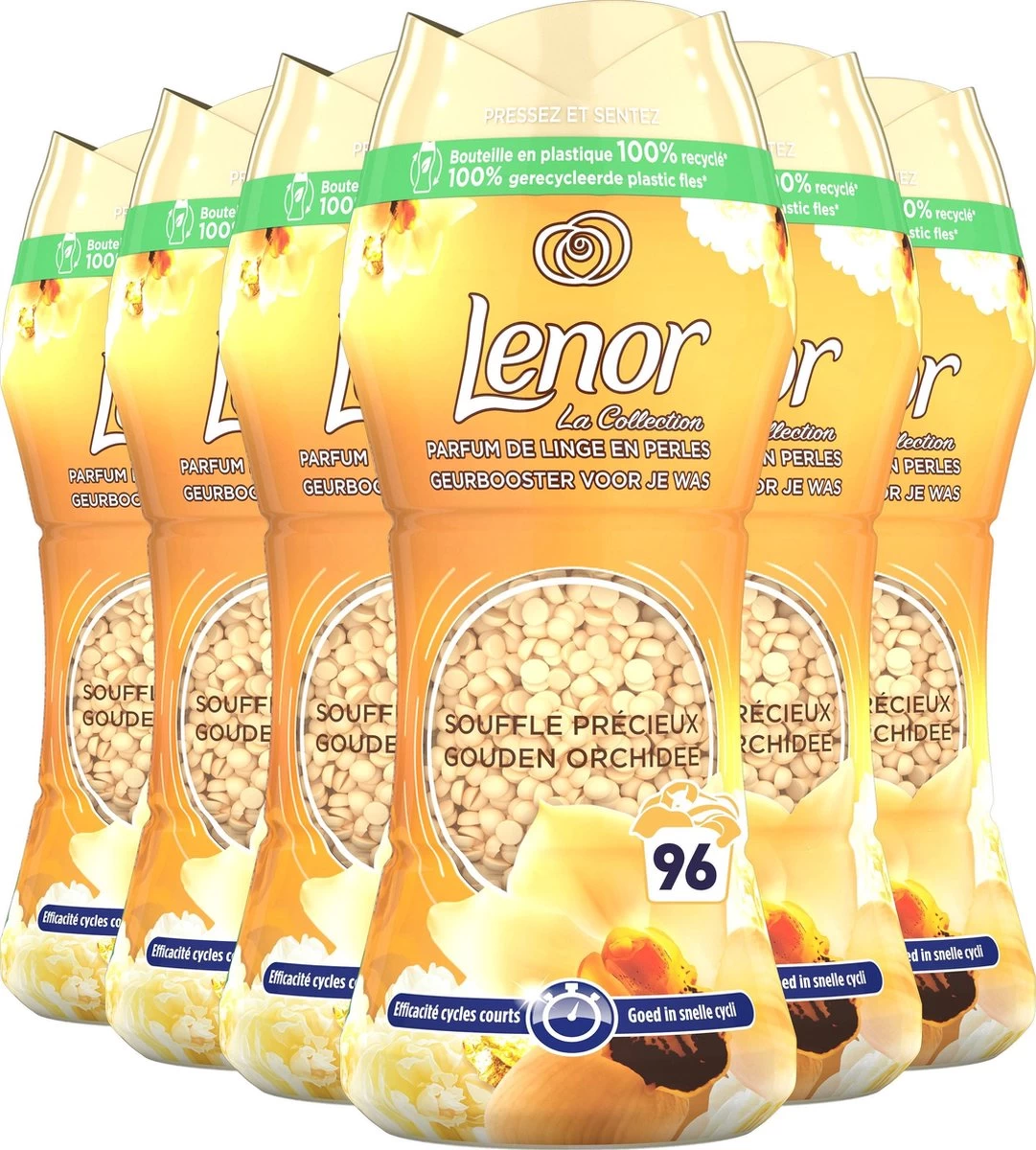 Lenor Geurbooster Gouden Orchidee - Geurparels - 6x16 Wasbeurten - Voordeelverpakking 1 Lenor Geurbooster Gouden Orchidee - Geurparels - 6x16 Wasbeurten - Voordeelverpakking