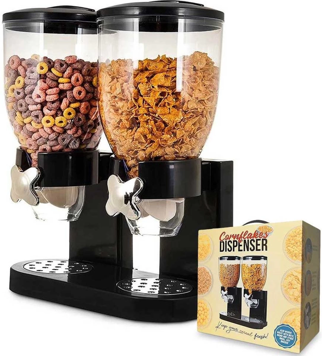 MikaMax Cornflakes Dispenser - Voorraadbus - Cornflakes Voorraadpot - Ontbijt Granendispenser - Zwart - 2 X 500 Gram 1 MikaMax Cornflakes Dispenser - Voorraadbus - Cornflakes Voorraadpot - Ontbijt Granendispenser - Zwart - 2 X 500 Gram