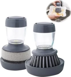 Afwasborstel Met Zeepdispenser – Met 3 Verschillende Opzet Stukken – Inclusief Houder – Grijs – Afwas Borstel Zeepreservoir – Zeep Handborstel – Doseerpomp – Afwasmiddel Dispenser – Navulbaar -Huishoud Verkoop 1107x1200 3