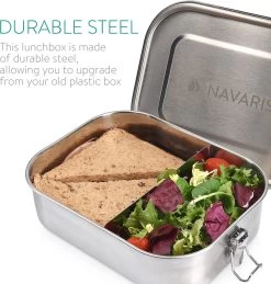 Navaris RVS Broodtrommel Met Verdeler - Meal Prep Bakje - Vershouddoos - Lunchbox - 17 X 13 X 6 Cm - Inhoud 0,8 Liter - Vaatwasbestendig -Huishoud Verkoop 1146x1200 1