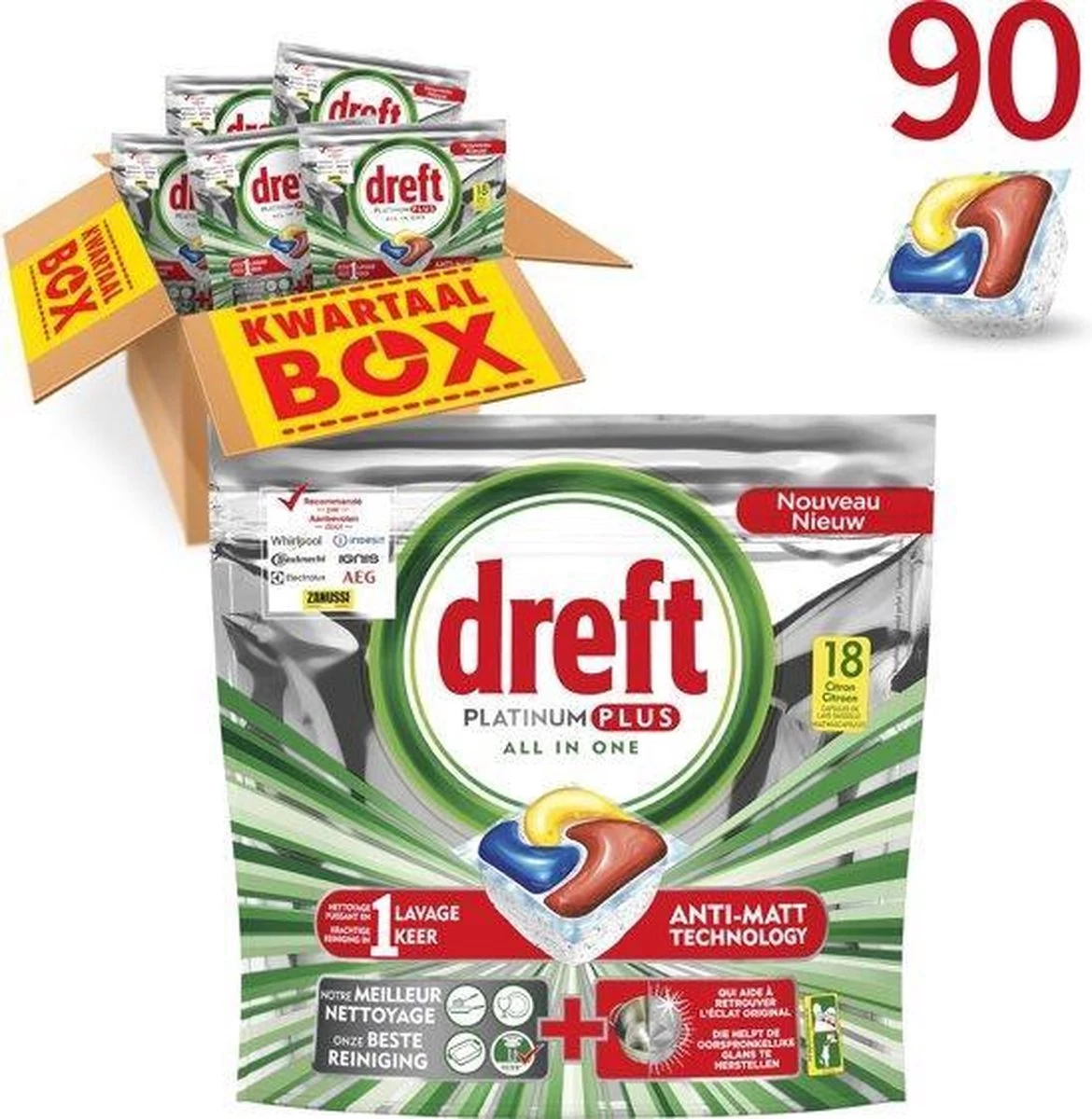 Dreft Platinum Plus Citroen - Voordeelverpakking 5x18 Stuks - Wasmiddel Capsules 7 Dreft Platinum Plus Citroen - Voordeelverpakking 5x18 Stuks - Wasmiddel Capsules - Afbeelding 7
