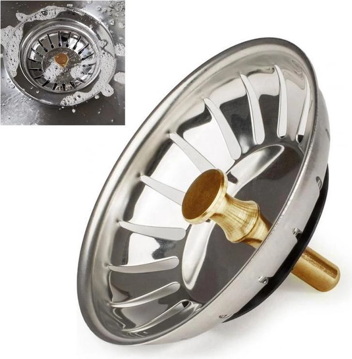 Afvoerzeef Roestvrijstaal - Gootsteen Zeef - Gootsteen Stopper - RVS - 80mm 1 Afvoerzeef Roestvrijstaal - Gootsteen Zeef - Gootsteen Stopper - RVS - 80mm