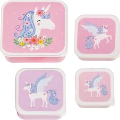 A Little Lovely Company - Brooddoos - Broodtrommel - Lunch & Snack Box Set Van 4 - Eenhoorn