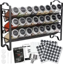 Deleca Kruidenrek Organizer Met 24 Kruidenpotjes - Vierkant - Strooideksel & Labels - Ophangbaar Of Staand - Industrieel / Zwart