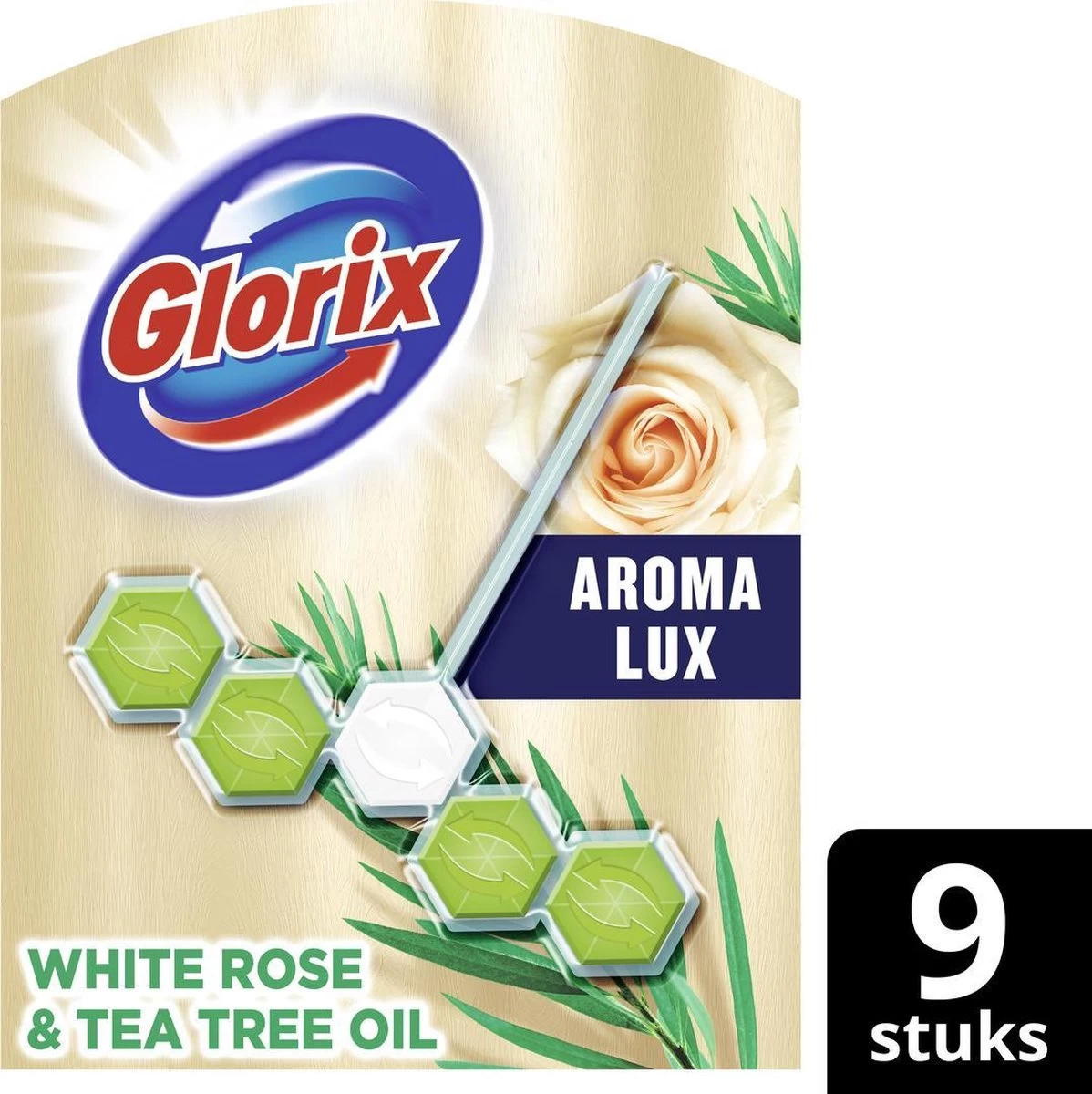 Glorix Aroma Lux Toiletblokken White Rose & Tea Tree Oil - 9 X 55g - Voordeelverpakking 2 Glorix Aroma Lux Toiletblokken White Rose & Tea Tree Oil - 9 X 55g - Voordeelverpakking - Afbeelding 2