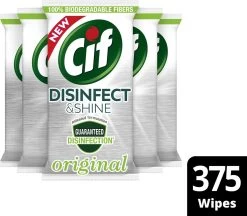 Cif Disinfect & Shine Wipes Doden 99,99% Van De Bacteriën Original Desinfecterende Schoonmaakdoekjes, Van 100% Biologisch Afbreekbaar Textiel 5 X 75 Doekjes -Huishoud Verkoop 1200x1050 1