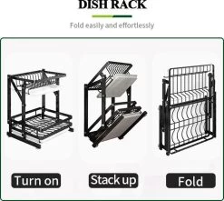 TammaT - Afdruiprek Met Lekbak 2 Laags – Inklapbaar - Afwasrek – Met 2 Lekbakken – Extra Accessories Voor Servies En Snijplanken - RVS - 38x35x26,5cm -Huishoud Verkoop 1200x1076 1