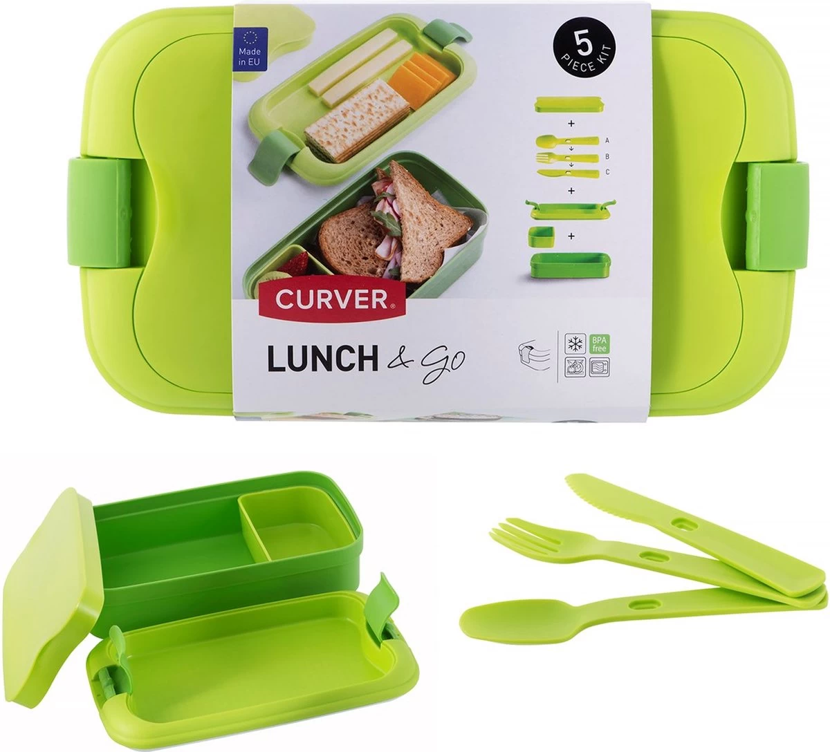 Curver Lunch&Go - Vershouddoos - Lunchbox - Inclusief Bestek - 2/3 Compartimenten - Groen 14 Curver Lunch&Go - Vershouddoos - Lunchbox - Inclusief Bestek - 2/3 Compartimenten - Groen - Afbeelding 14