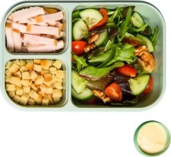 Lock&Lock Lunchbox - Bento Box - Salade Lunchbox - Met 3 Compartimenten - Met Dressing/Saus Bakje - Volwassenen En Kinderen - To Go - Lekvrij - BPA Vrij - 980 Ml - Groen -Huishoud Verkoop 1200x1103 1
