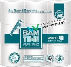 BAMTIME BamboeTissuepapier 4-laags Wc Papier - Wit Color Gebleekt 27 (3*9) Rollen 8 BAMTIME BamboeTissuepapier 4-laags Wc Papier - Wit Color Gebleekt 27 (3*9) Rollen -Huishoud Verkoop 1200x1115