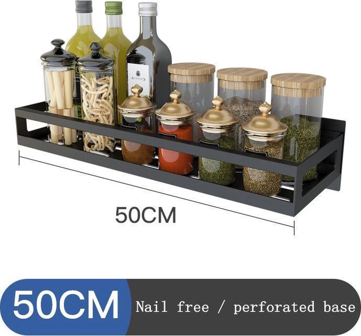 Merkloos Kruidenrek / Opbergrek - RVS - Perforatievrij Aan De Muur Gemonteerd - 50x13x6 Cm - Zwart 7 Merkloos Kruidenrek / Opbergrek - RVS - Perforatievrij Aan De Muur Gemonteerd - 50x13x6 Cm - Zwart - Afbeelding 7