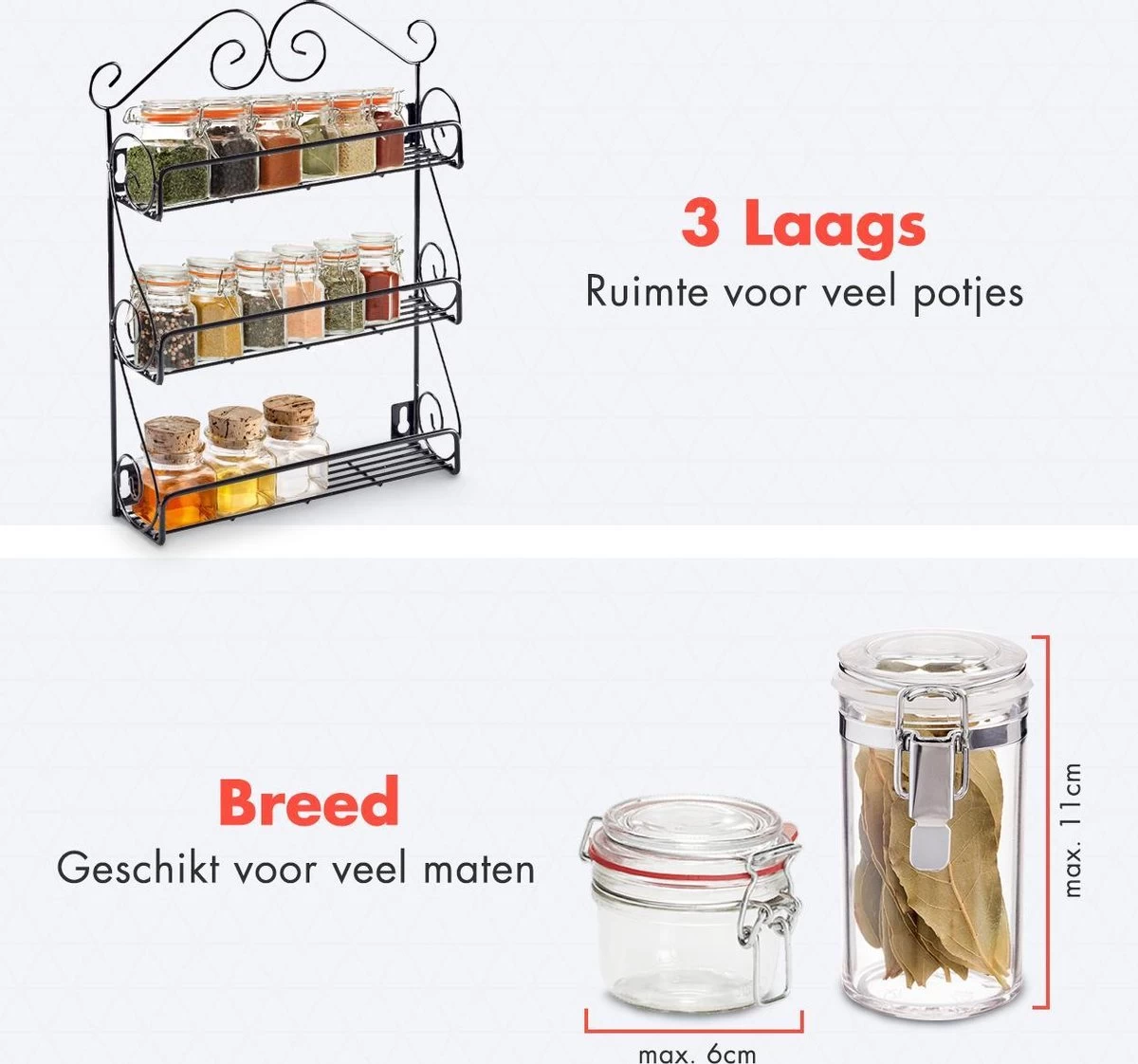 KitchenBrothers Kruidenrek - Staand En Ophangbaar - Voor 21 Potjes - 3 Laags - Metaal 4 KitchenBrothers Kruidenrek - Staand En Ophangbaar - Voor 21 Potjes - 3 Laags - Metaal - Afbeelding 4