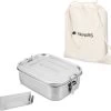 Navaris RVS Broodtrommel Met Verdeler - Meal Prep Bakje - Vershouddoos - Lunchbox - 17 X 13 X 6 Cm - Inhoud 0,8 Liter - Vaatwasbestendig
