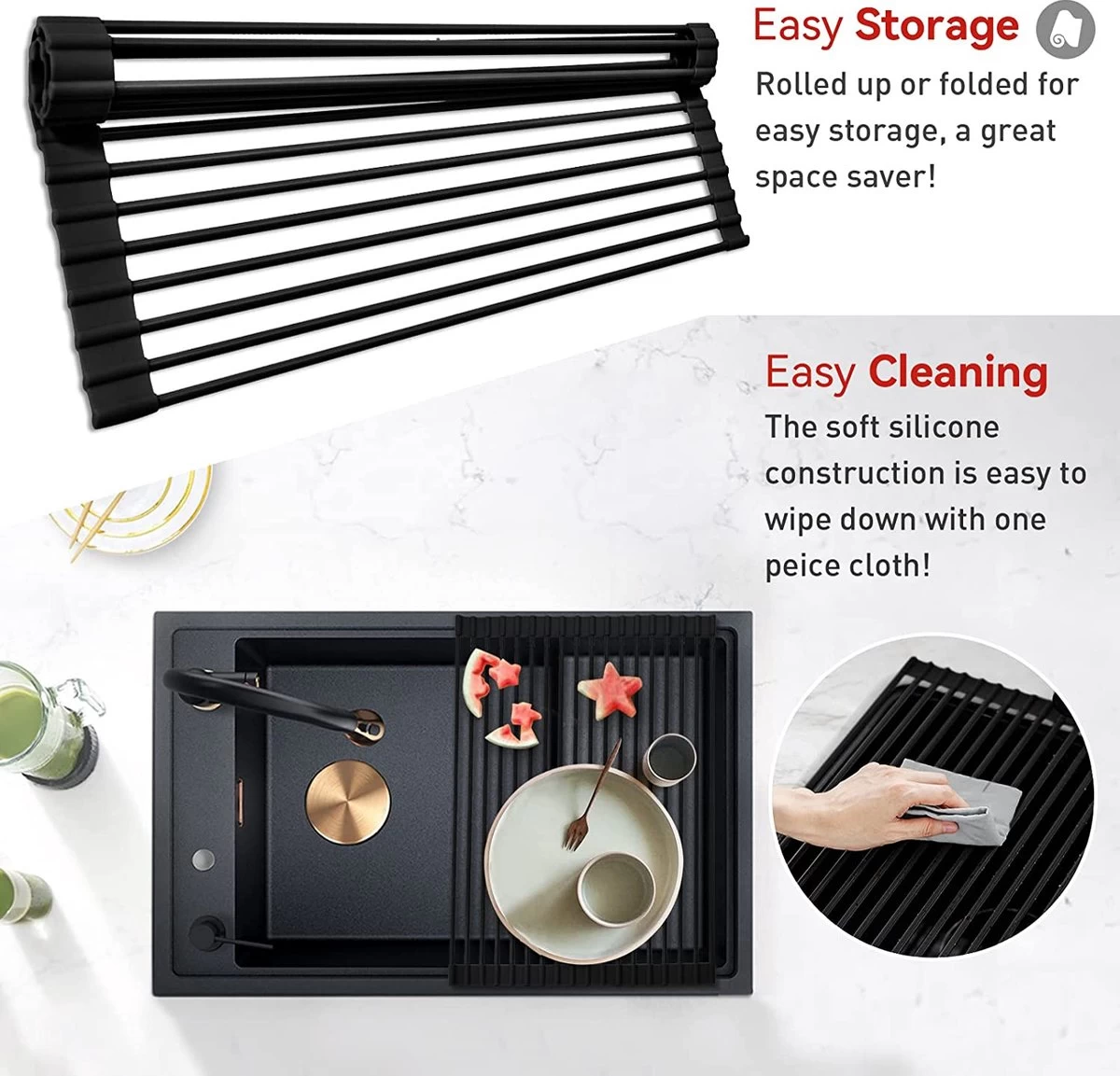 BOTC Afdruiprek - Verstelbaar - Afdruipmat Voor Afwas - Pannenonderzetter - Opvouwbaar 2 BOTC Afdruiprek - Verstelbaar - Afdruipmat Voor Afwas - Pannenonderzetter - Opvouwbaar - Afbeelding 2