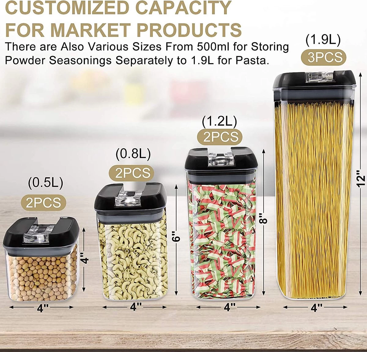 IGOODS - Voorraadpotten - Voorraaddozen- Voorraadboxen 7 Stuks - Met Zwarte Deksel 2 IGOODS - Voorraadpotten - Voorraaddozen- Voorraadboxen 7 Stuks - Met Zwarte Deksel - Afbeelding 2