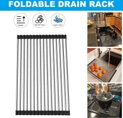 IBright Oprolbare Afdruiprek - Pannen Rooster Hittebestendig - Afdruiprooster - Pannenonderzetter - RVS Zwart -Huishoud Verkoop 1200x1155