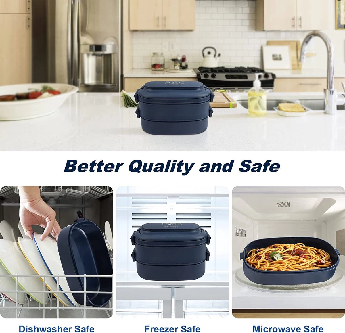 OITUGG Lunchbox Volwassenen: 2-laags Bento Box 1550 Ml Voor Mannen Vrouw - 3-vaks Lunchbox Met Bestek - BPA-vrije Plastic Lunchbox Geschikt Voor Kantoorschool - Magnetronbestendig Vaatwasmachinebestendig (blauw) 2 OITUGG Lunchbox Volwassenen: 2-laags Bento Box 1550 Ml Voor Mannen Vrouw - 3-vaks Lunchbox Met Bestek - BPA-vrije Plastic Lunchbox Geschikt Voor Kantoorschool - Magnetronbestendig Vaatwasmachinebestendig (blauw) - Afbeelding 2