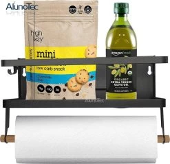 Merkloos Kruidenrek Zwart - Multifunctioneel Ophangbaar Keukenrek - Keukenrolhouder Zwart - Multifunctioneel Kruidenrek - Magnetisch Kruidenrek - Keuken Organizer - Koelkast Rek