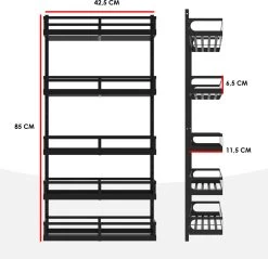Soome Viljo - Kruidenrek Ophangbaar - Keukenrek - Wandrek - Keuken Organizer - 5 Laags - Verstelbaar - Staal - Zwart - H85xB42.5cm -Huishoud Verkoop 1200x1163 2