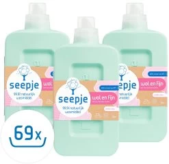 Seepje Wasmiddel - Vrolijke Lotus - Wasmiddel Wol En Fijn – Natuurlijke Ingredienten - 3 X 23 Wasbeurten - 3 X 1L