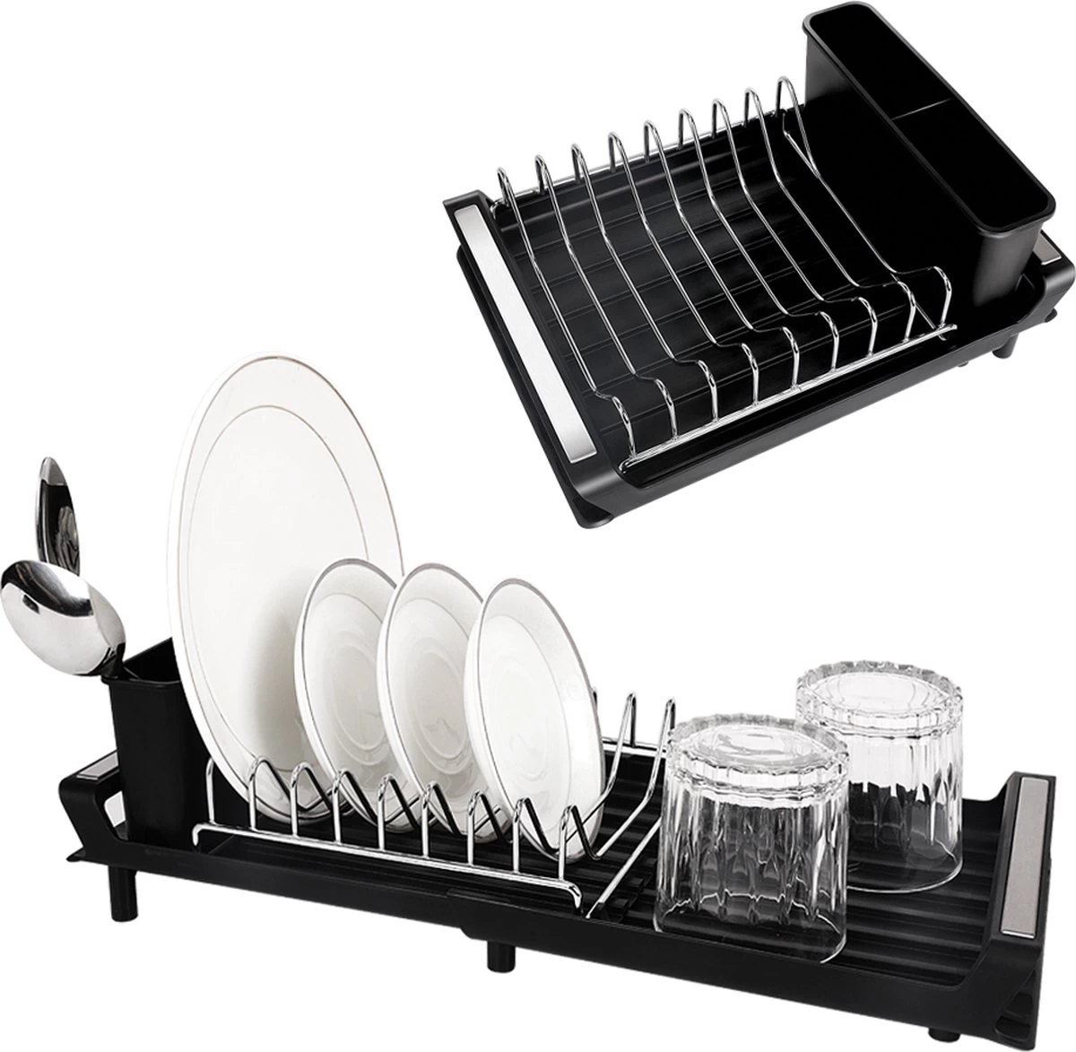 MIRI Afdruiprek – Afwasrek – Uitschuifbaar – Met Lekbak In Gootsteen – Afwas – Roestvrij Staal – Zwart 4 MIRI Afdruiprek – Afwasrek – Uitschuifbaar – Met Lekbak In Gootsteen – Afwas – Roestvrij Staal – Zwart - Afbeelding 4