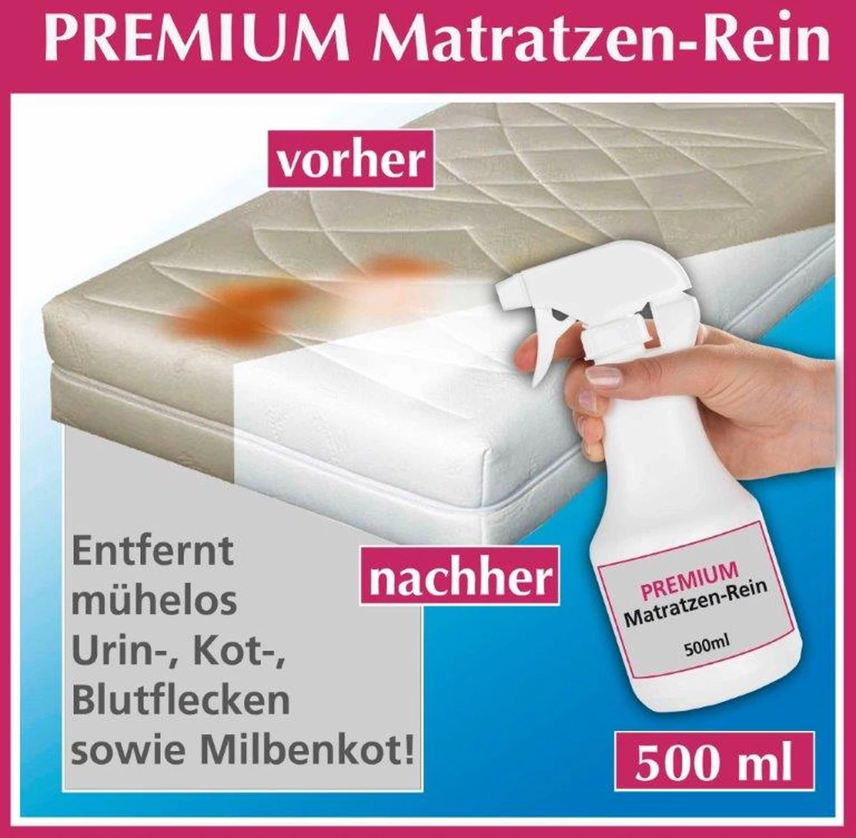 Merkloos Matrasreiniger - Matras Schoon - Anti-mijt - 500ml 2 Merkloos Matrasreiniger - Matras Schoon - Anti-mijt - 500ml - Afbeelding 2