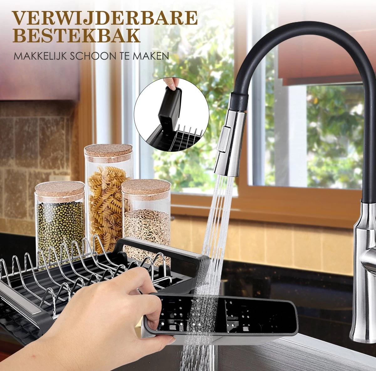 MIRI Afdruiprek – Afwasrek – Uitschuifbaar – Met Lekbak In Gootsteen – Afwas – Roestvrij Staal – Zwart 6 MIRI Afdruiprek – Afwasrek – Uitschuifbaar – Met Lekbak In Gootsteen – Afwas – Roestvrij Staal – Zwart - Afbeelding 6