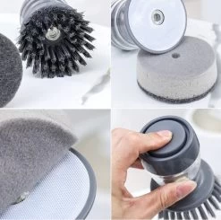 Afwasborstel Met Zeepdispenser – Met 3 Verschillende Opzet Stukken – Inclusief Houder – Grijs – Afwas Borstel Zeepreservoir – Zeep Handborstel – Doseerpomp – Afwasmiddel Dispenser – Navulbaar -Huishoud Verkoop 1200x1189 7