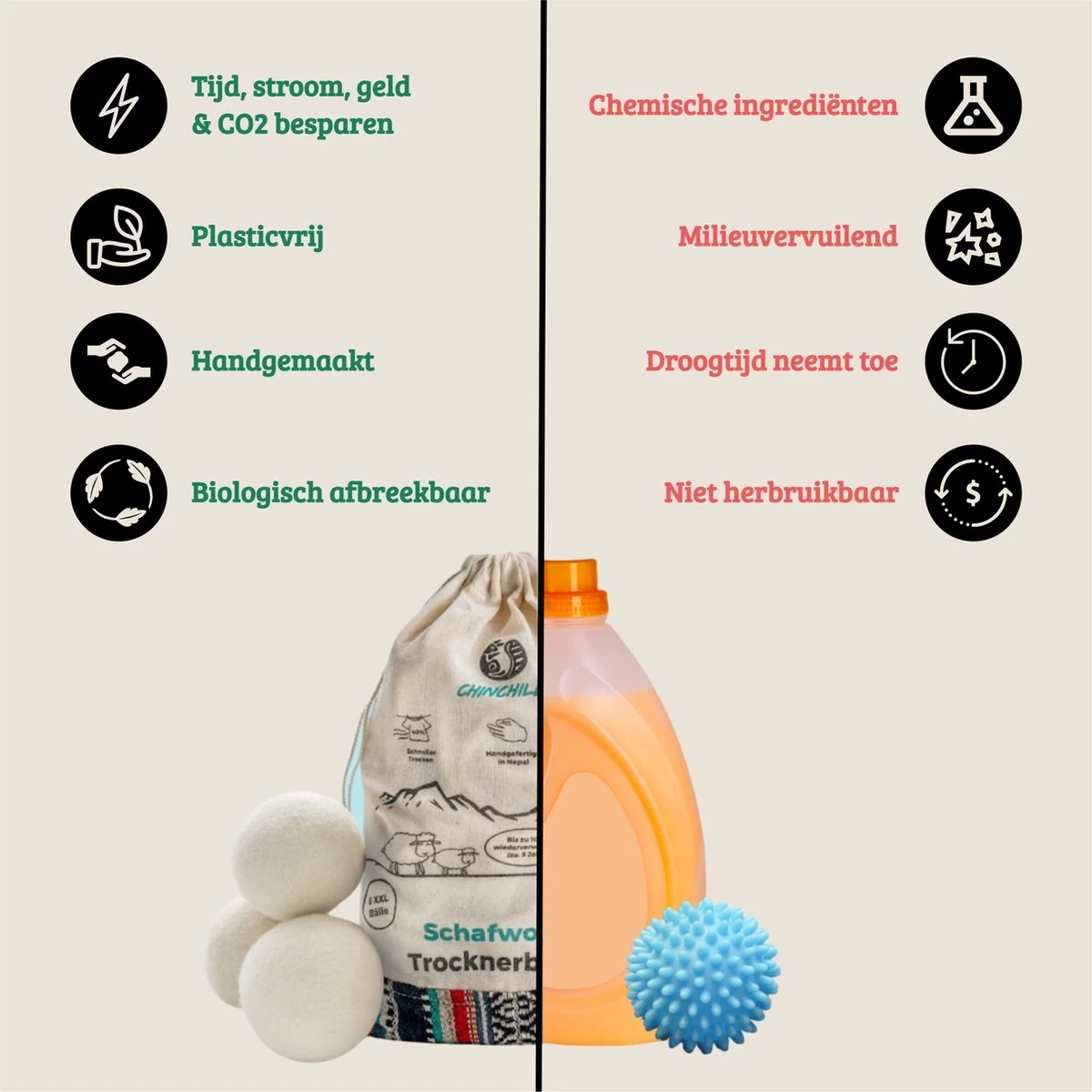 Merkloos Chinchilla® Drogerballen XXL - Set Van 6 Stuks - Herbruikbare Wasdrogerballen - Droogballen - Energiebesparing - Drogerballen Voor Wasdrogers - Wasbollen 3 Merkloos Chinchilla® Drogerballen XXL - Set Van 6 Stuks - Herbruikbare Wasdrogerballen - Droogballen - Energiebesparing - Drogerballen Voor Wasdrogers - Wasbollen - Afbeelding 3