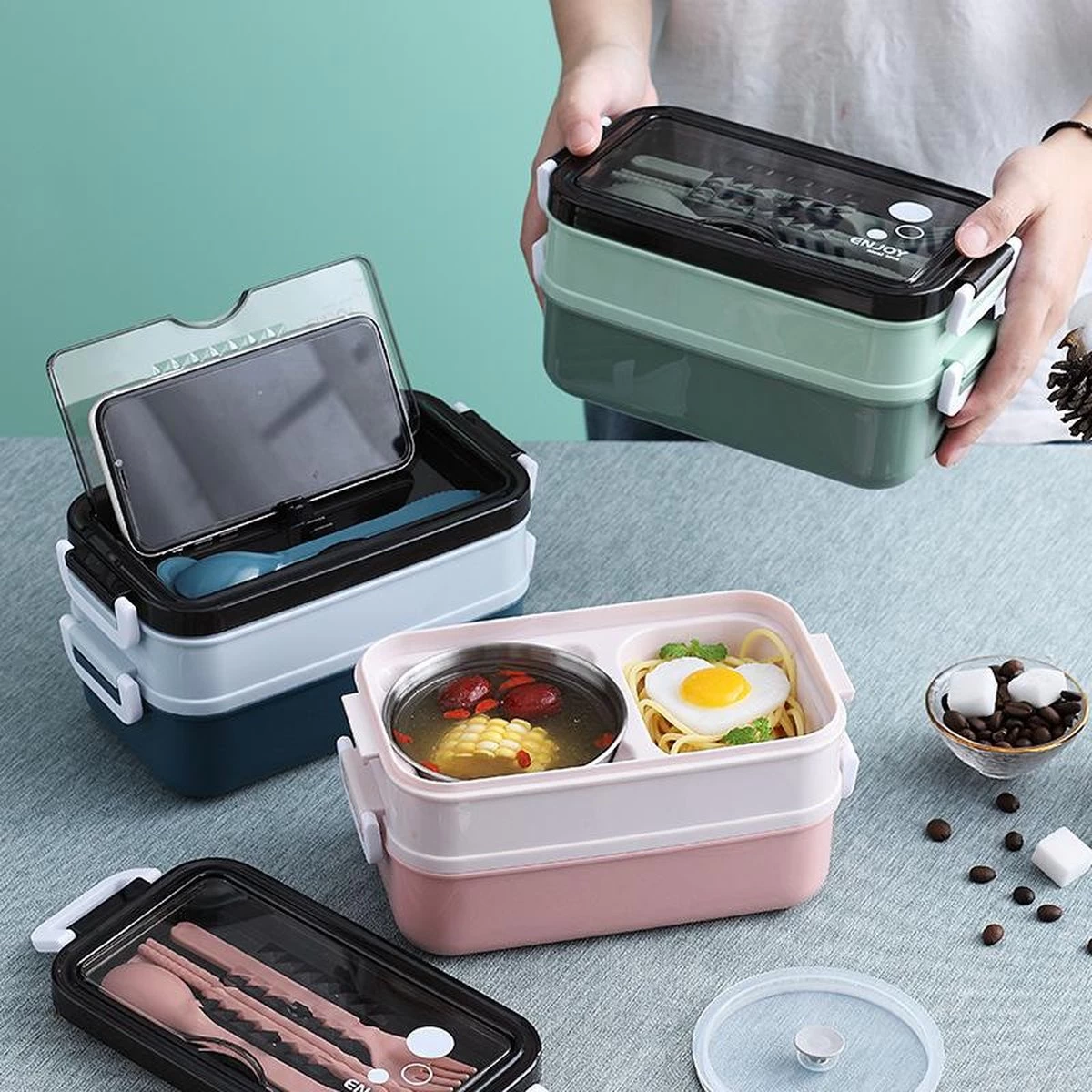 Lunchbox - Meal Prep Bakjes - Lunch Box Met Deksel - Meal Prep – Bento Box - Lunchtrommel Met Bestek Groen 17 Lunchbox - Meal Prep Bakjes - Lunch Box Met Deksel - Meal Prep – Bento Box - Lunchtrommel Met Bestek Groen - Afbeelding 17