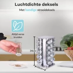 LuZana® Draaibaar Kruidenrek -RVS- Staand Met Potjes - 20 Kruidenpotjes Met Strooideksel – Incl. Labels, Krijtstift En Trechter -Huishoud Verkoop 1200x1200 1501