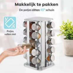 LuZana® Draaibaar Kruidenrek -RVS- Staand Met Potjes - 20 Kruidenpotjes Met Strooideksel – Incl. Labels, Krijtstift En Trechter -Huishoud Verkoop 1200x1200 1502