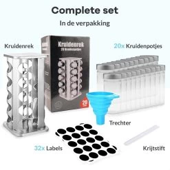 LuZana® Draaibaar Kruidenrek -RVS- Staand Met Potjes - 20 Kruidenpotjes Met Strooideksel – Incl. Labels, Krijtstift En Trechter -Huishoud Verkoop 1200x1200 1504