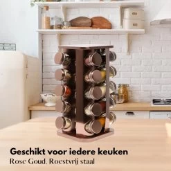 Pazzo Goods - Kruidenrek Staand - Kruidenrek Met Potjes - Rose Goud - RVS - Kruidenrek Draaibaar - 20 Kruidenpotjes - Inclusief Stickers & Stift - Kruiden Carrousel -Huishoud Verkoop 1200x1200 1575