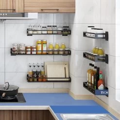 Merkloos Kruidenrek / Opbergrek - RVS - Perforatievrij Aan De Muur Gemonteerd - 50x13x6 Cm - Zwart