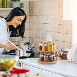 Merkloos Decopatent® Kruidenrek / Fruitschaal Bamboe - Rond - Kruiden Carrousel - Draaibaar - Staand Bamboe Specerijenrek Draaiplateau - Fruitrek -Huishoud Verkoop 1200x1200 1595