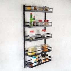 Soome Viljo - Kruidenrek Ophangbaar - Keukenrek - Wandrek - Keuken Organizer - 5 Laags - Verstelbaar - Staal - Zwart - H85xB42.5cm -Huishoud Verkoop 1200x1200 1646