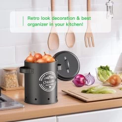 Professionele Bewaardozen - Set Van 3 - Voor Aardappels, Uien En Knoflook - Retro Design - Voorraadcontainer Van Metaal - Keukenopslag - Groentes Bewaren Voor Lange Tijd - Perfect Cadeau Voor In De Keuken -Huishoud Verkoop 1200x1200 1699