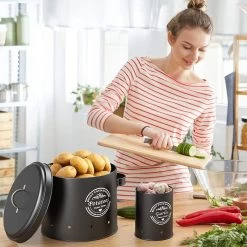 Professionele Bewaardozen - Set Van 3 - Voor Aardappels, Uien En Knoflook - Retro Design - Voorraadcontainer Van Metaal - Keukenopslag - Groentes Bewaren Voor Lange Tijd - Perfect Cadeau Voor In De Keuken -Huishoud Verkoop 1200x1200 1701