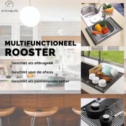 Kitch&Life Afdruiprek Oprolbaar - Mat Zwart - Pannenonderzetter - Afdruipmat - Keukenrek 3-in-1 -Huishoud Verkoop 1200x1200 852