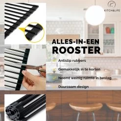 Kitch&Life Afdruiprek Oprolbaar - Mat Zwart - Pannenonderzetter - Afdruipmat - Keukenrek 3-in-1 -Huishoud Verkoop 1200x1200 853