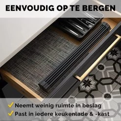 Kitch&Life Afdruiprek Oprolbaar - Mat Zwart - Pannenonderzetter - Afdruipmat - Keukenrek 3-in-1 -Huishoud Verkoop 1200x1200 855
