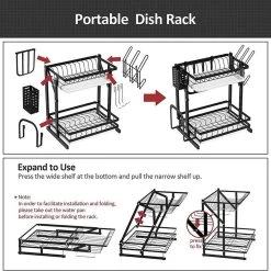 TammaT - Afdruiprek Met Lekbak 2 Laags – Inklapbaar - Afwasrek – Met 2 Lekbakken – Extra Accessories Voor Servies En Snijplanken - RVS - 38x35x26,5cm -Huishoud Verkoop 1200x1200 882