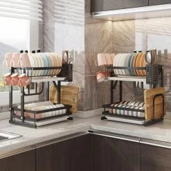 TammaT - Afdruiprek Met Lekbak 2 Laags – Inklapbaar - Afwasrek – Met 2 Lekbakken – Extra Accessories Voor Servies En Snijplanken - RVS - 38x35x26,5cm -Huishoud Verkoop 1200x1200 886