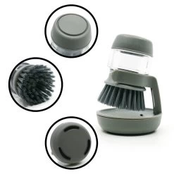 In Round Afwasborstel Met Zeepdispenser / Zeepreservoir – Inclusief Houder – Grijs – Afwas Borstel – Zeep Handborstel – Doseerpomp – Afwasmiddel Dispenser – Navulbaar -Huishoud Verkoop 1200x1200 968