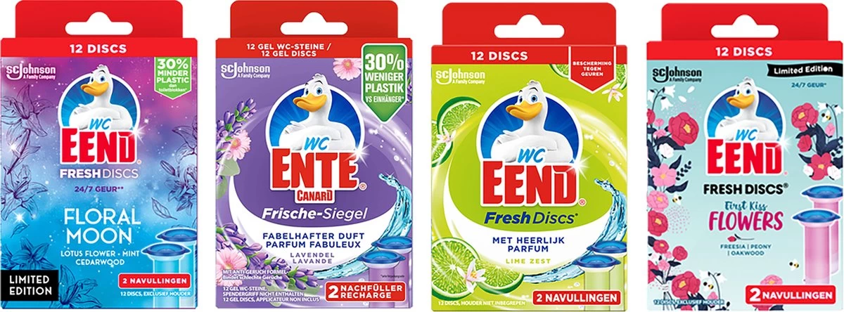 Wc Eend Fresh Discs Navulling Floral Moon + Lime + First Kiss+ Lavandel 4 X 12 Discs 1 Wc Eend Fresh Discs Navulling Floral Moon + Lime + First Kiss+ Lavandel 4 X 12 Discs